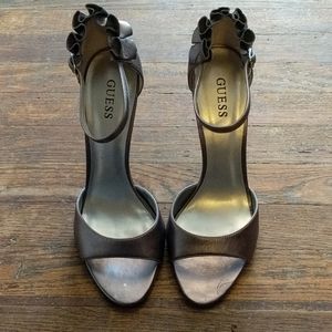 Sasina Pewter Leather Ankle Strap Sandals